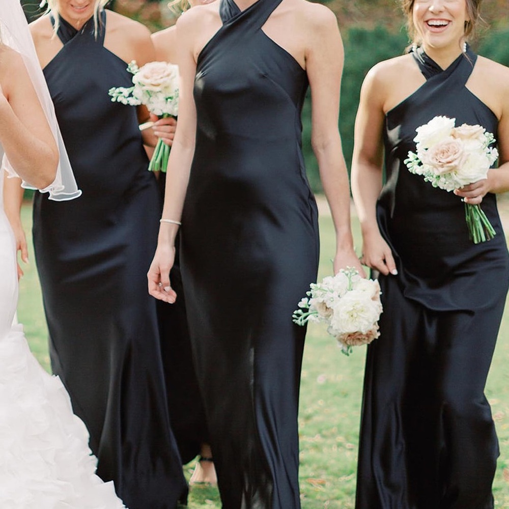 Modsele Black Halter Cutout Back Long Bridesmaid Dress